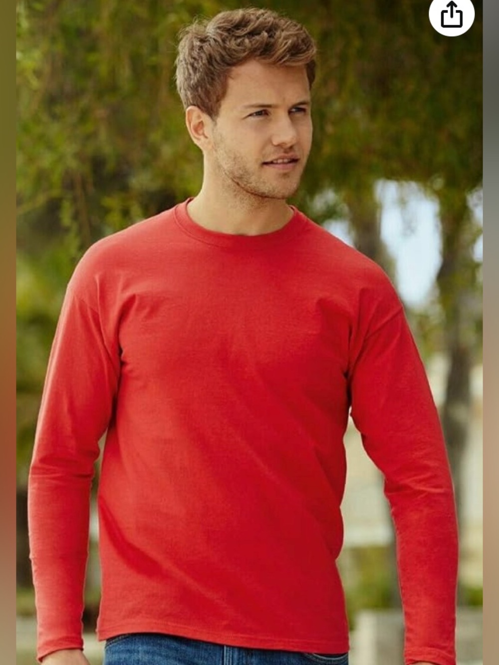 Men's Fruit of the Loom Long-Sleeve Crewneck Shirt - Red Worn Once Size M